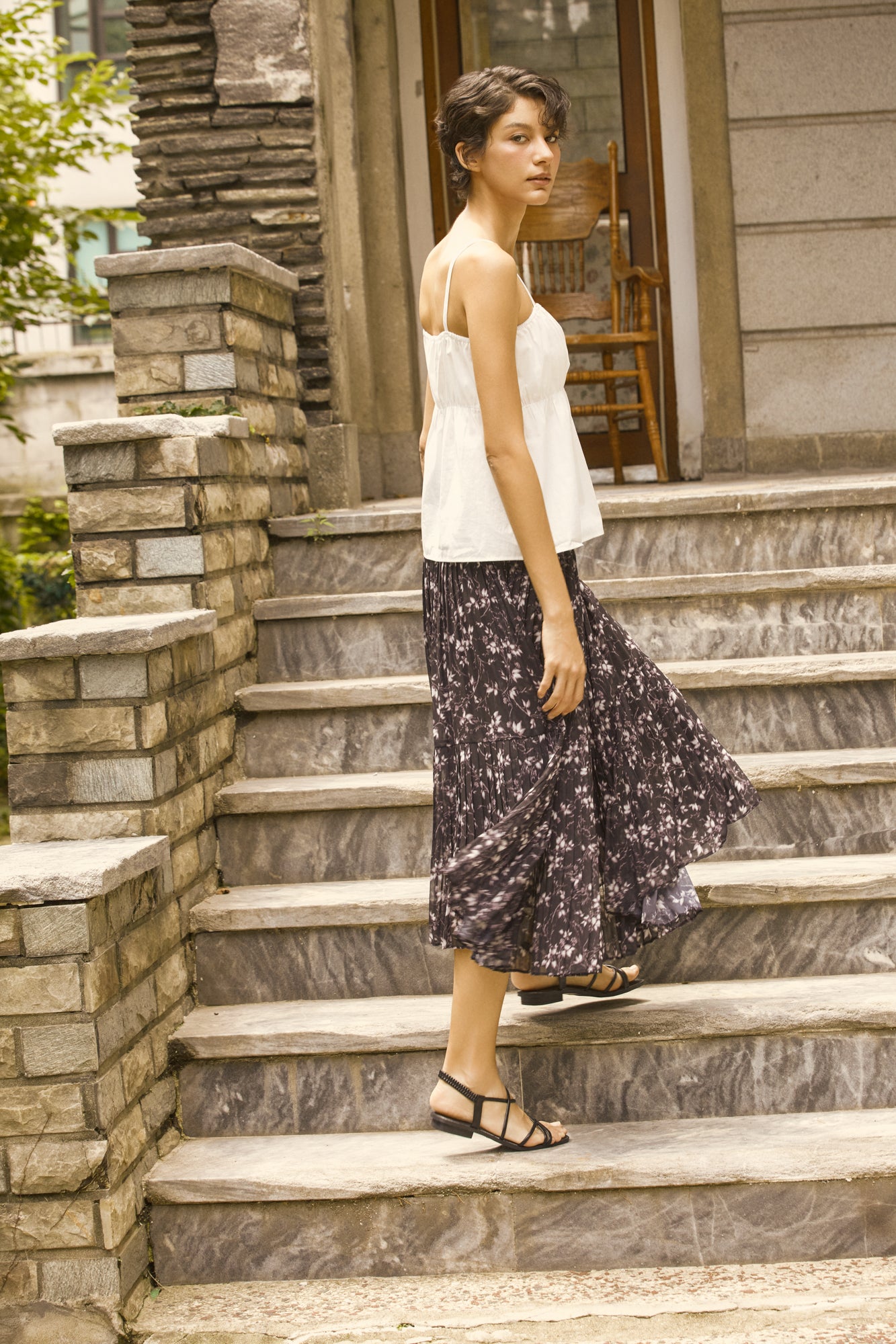 Polyester smoking pleated skirt