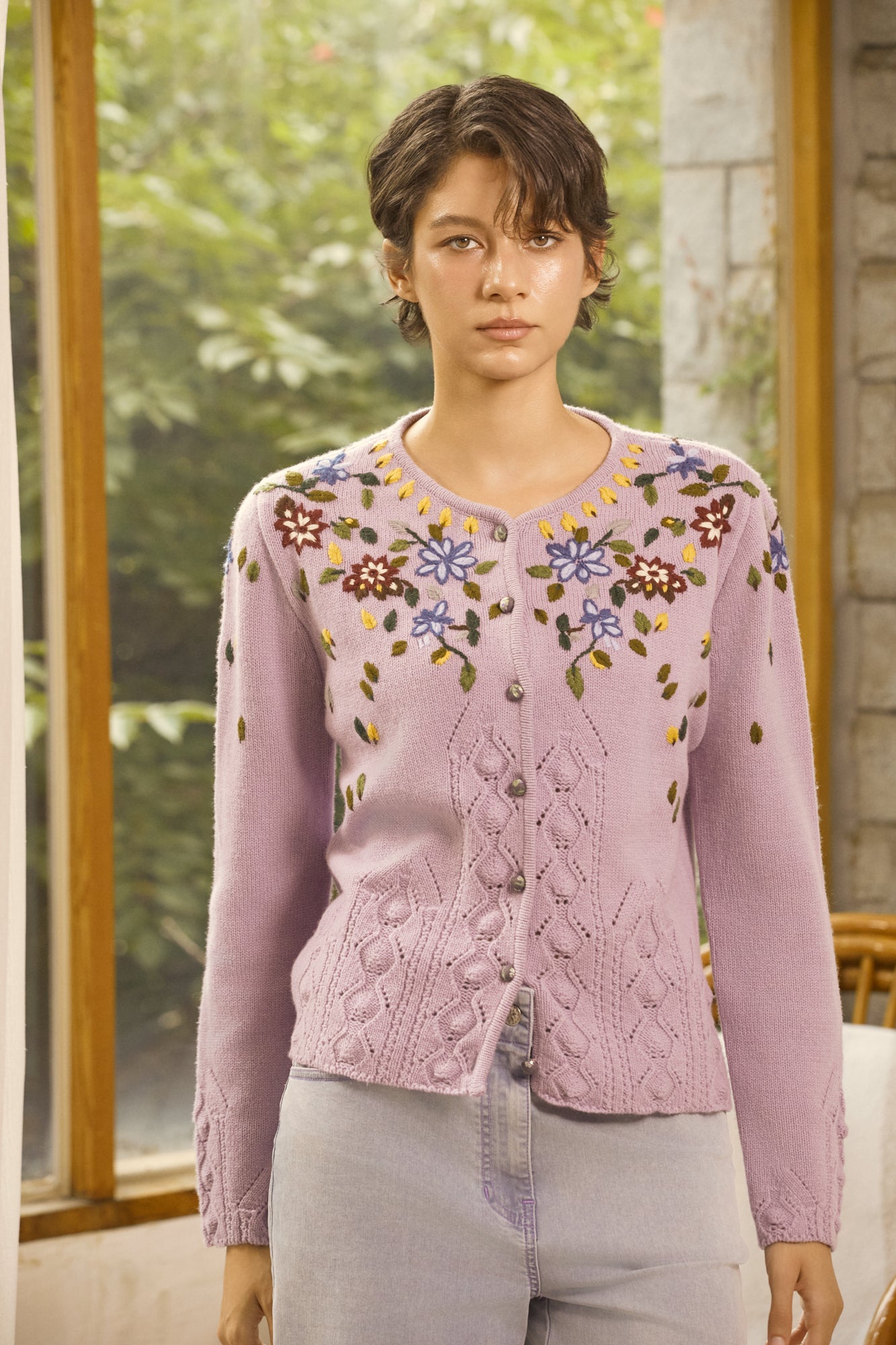 Floral embroidered cardigan