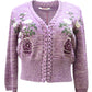 Linen cotton embroidery capri cardigan