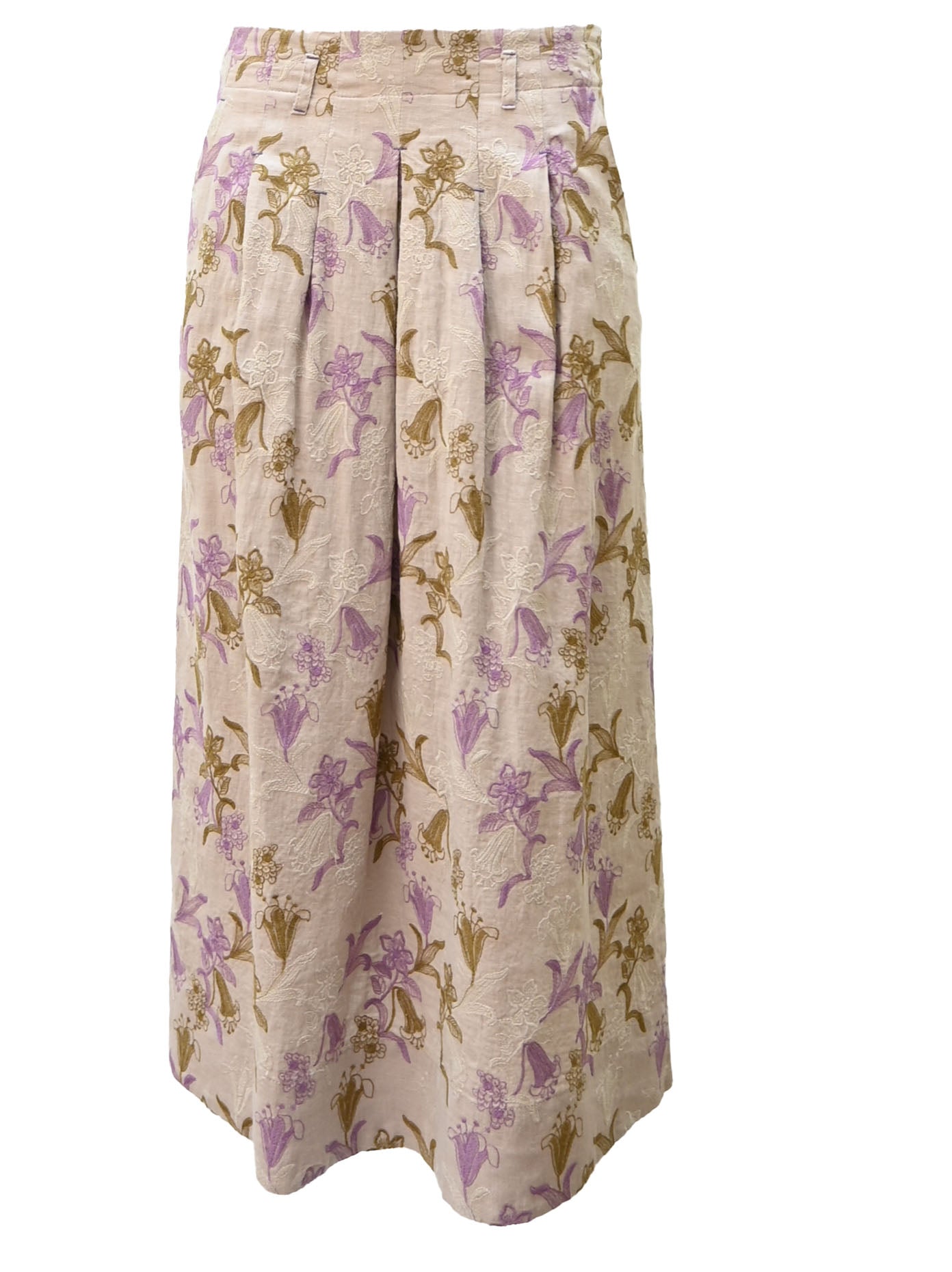 Linen Embroidered Pleated Skirt