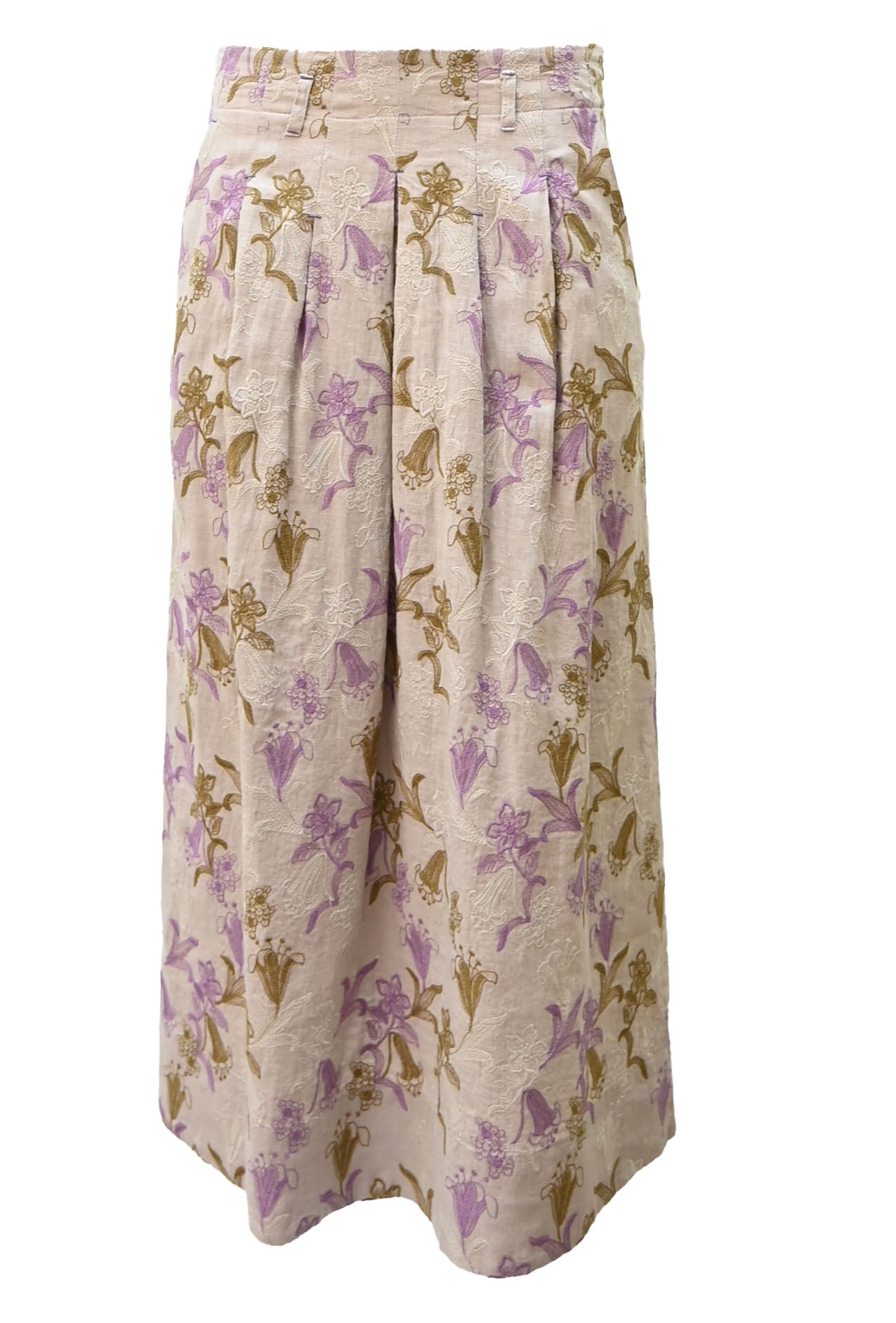 Linen Embroidered Pleated Skirt