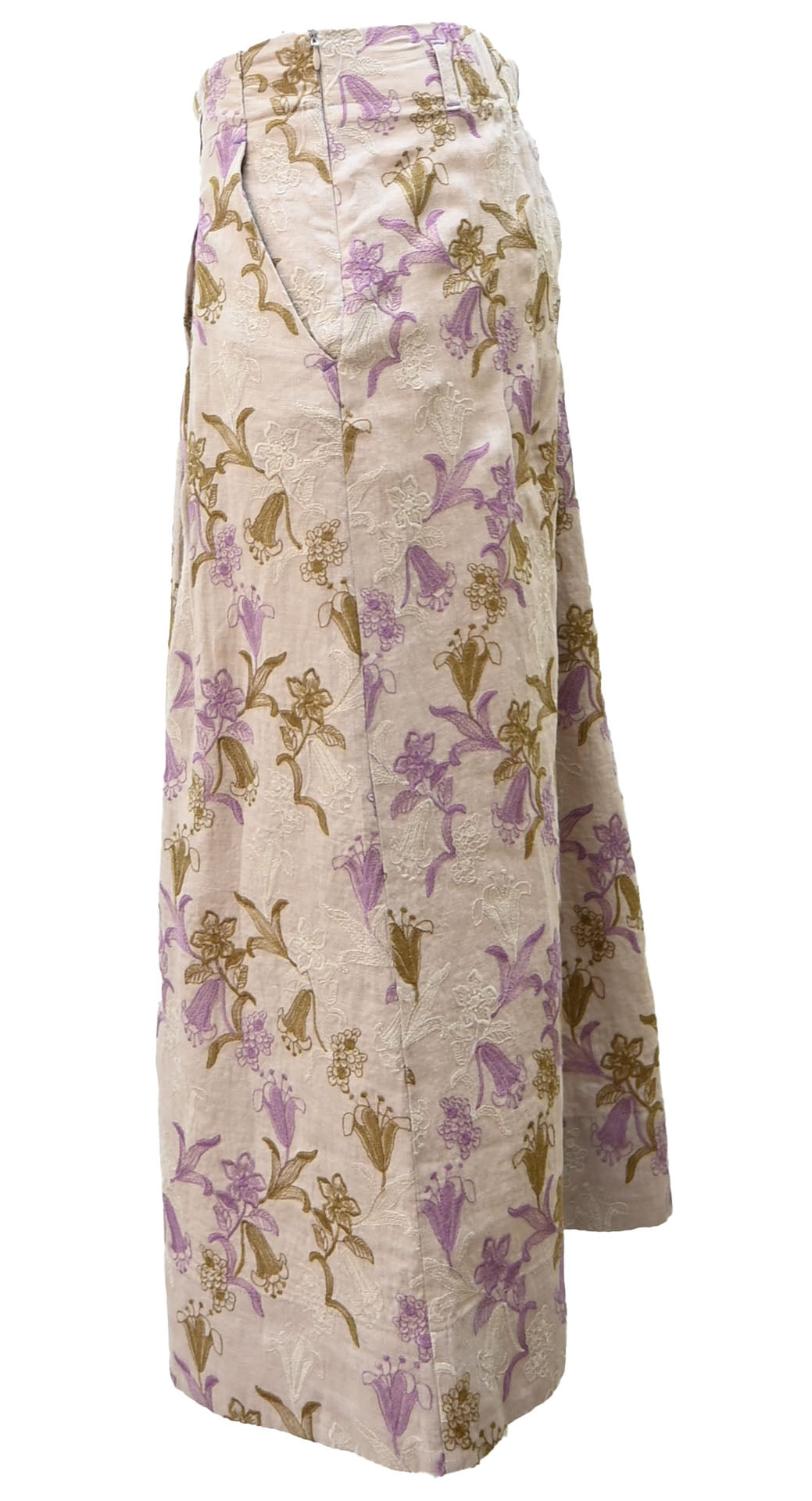 Linen Embroidered Pleated Skirt