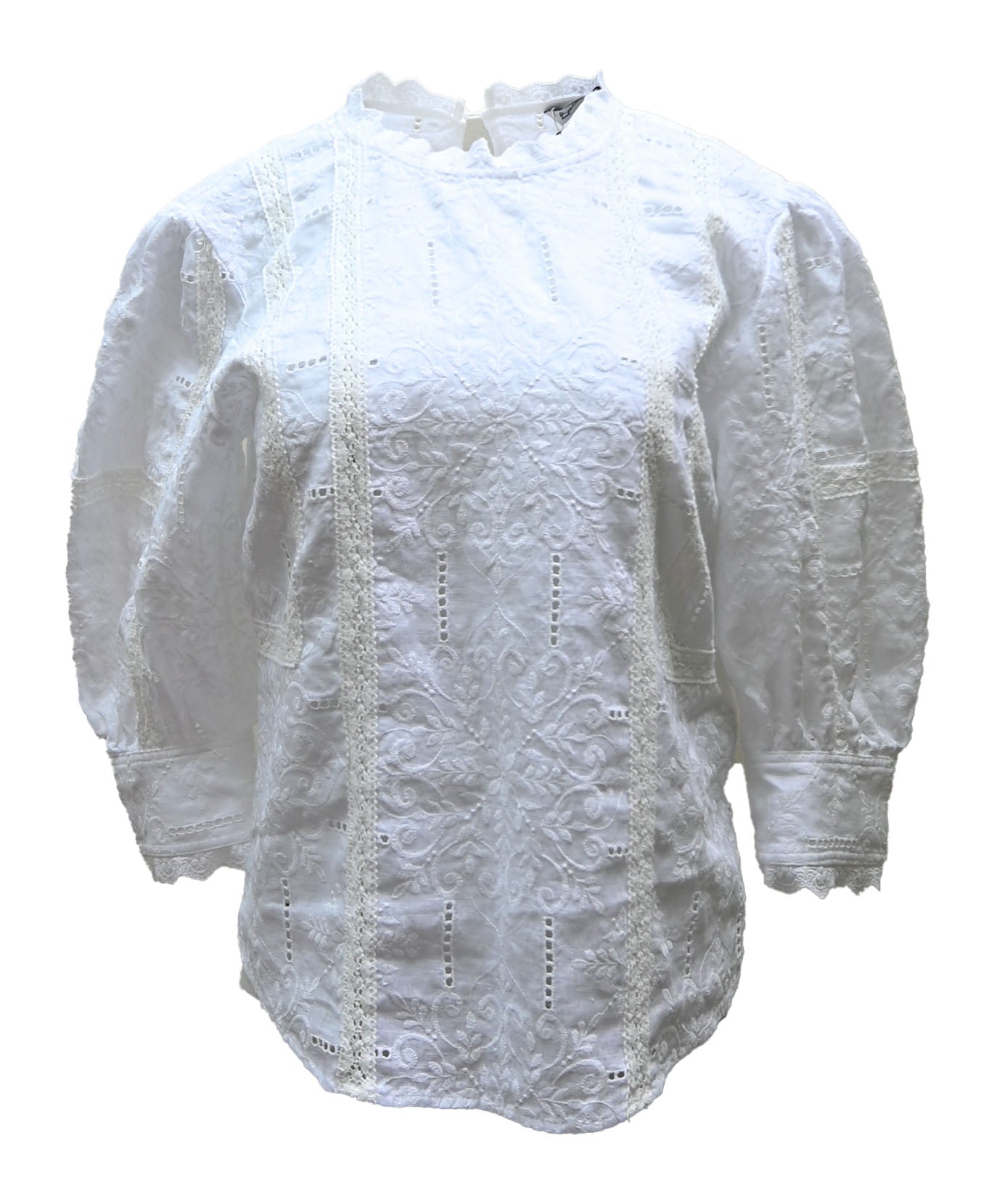 Embroidered fabric three-quarter length blouse