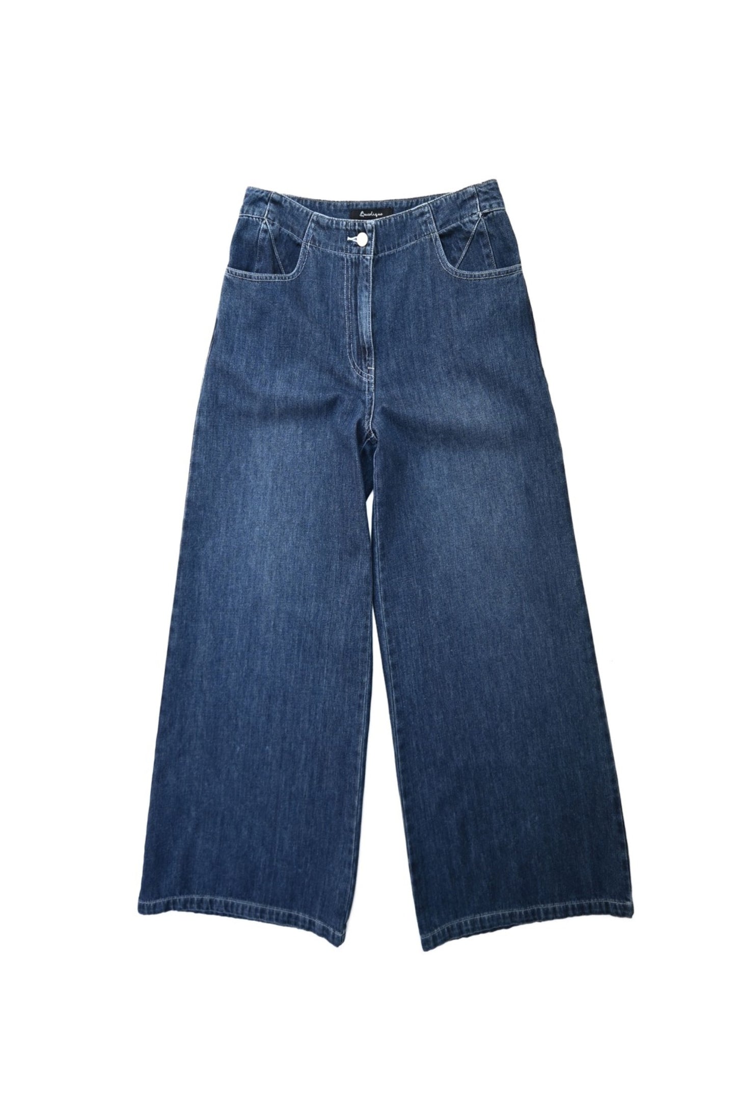 Wide-Leg Denim Pants with Logo Detail