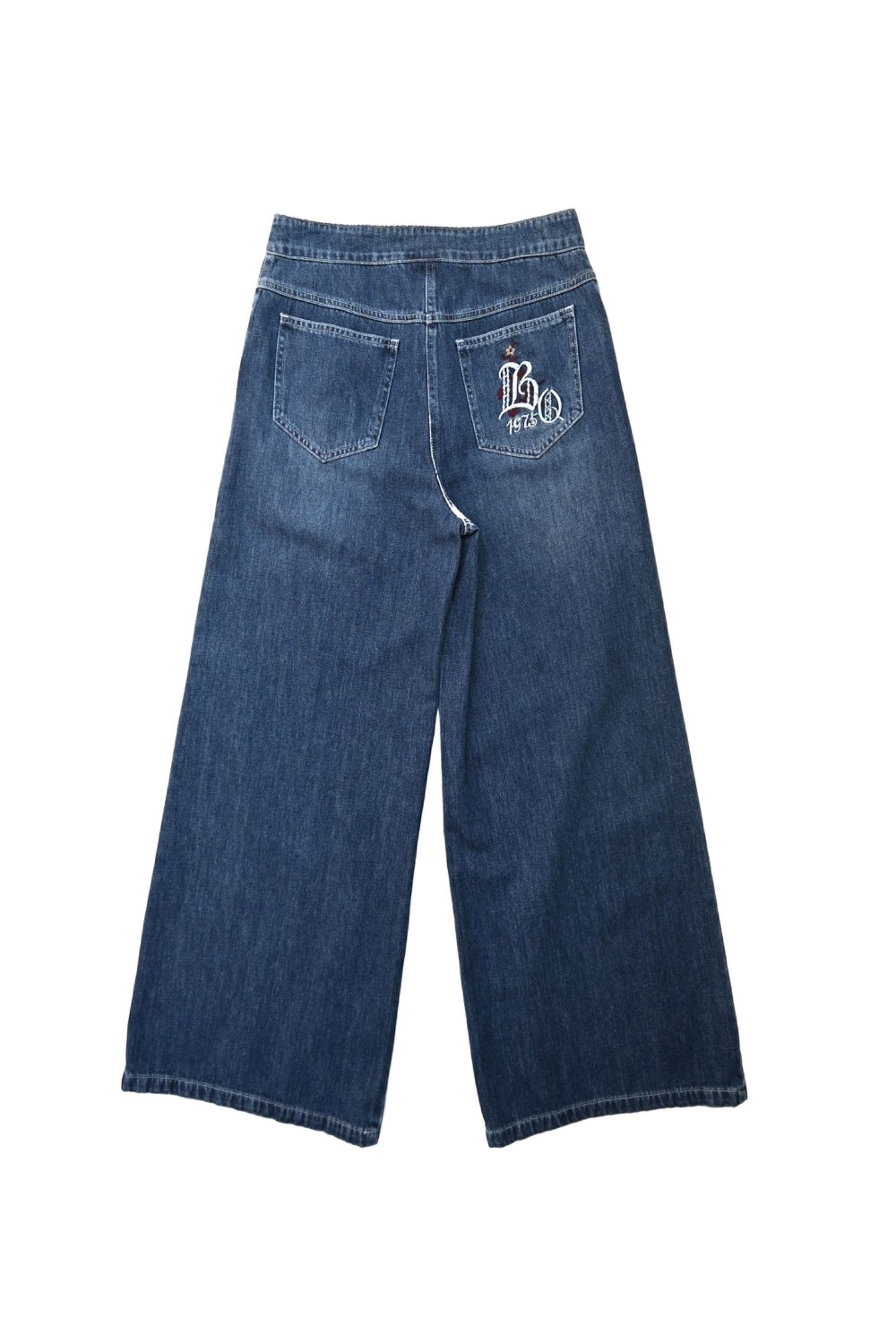 Wide-Leg Denim Pants with Logo Detail