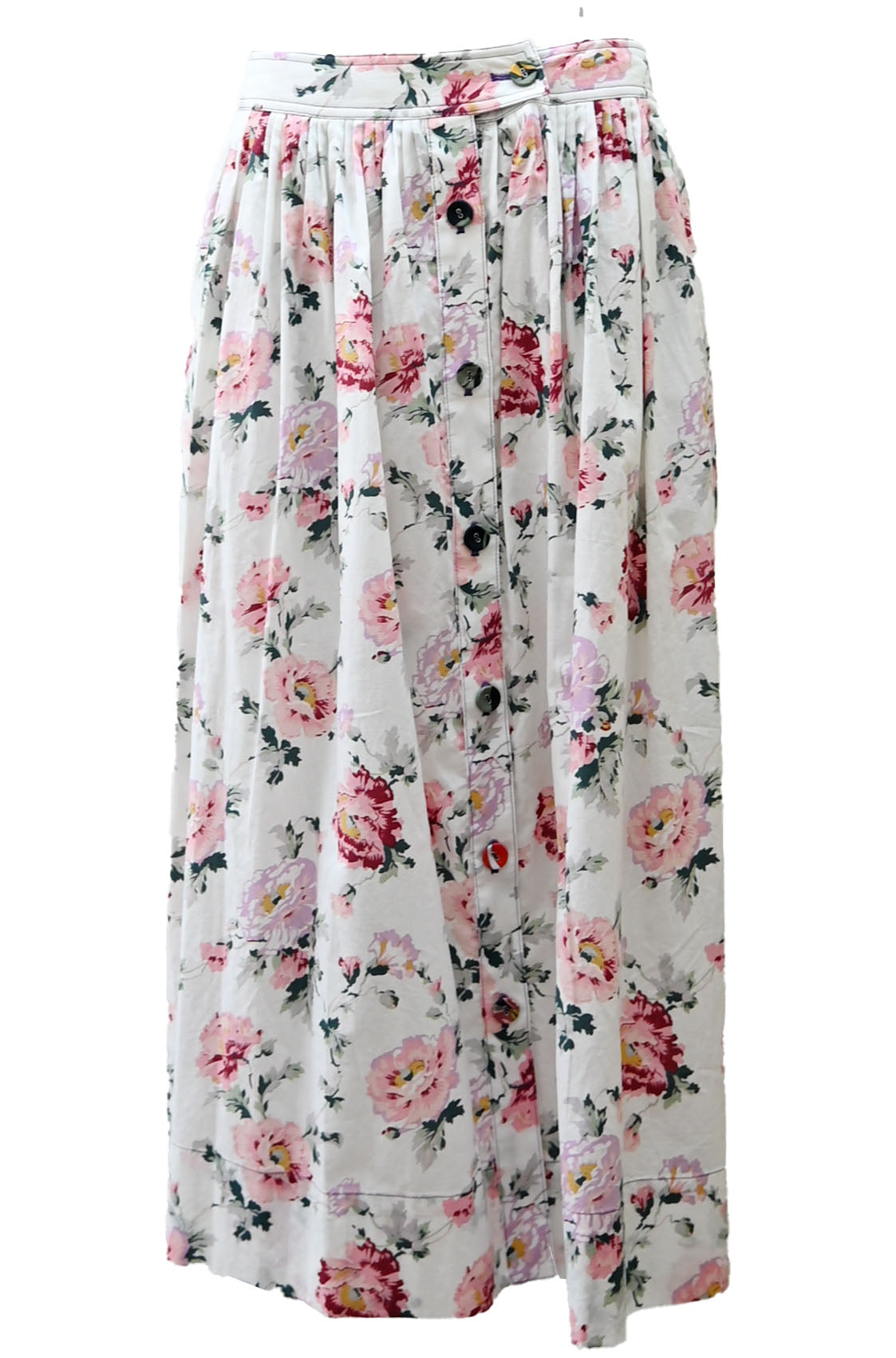 Cotton floral button gather skirt