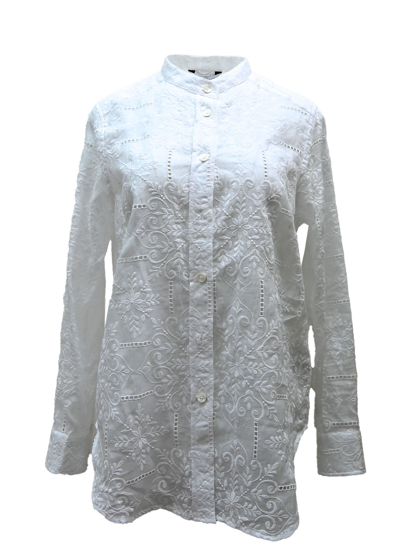 Lamy fabric embroidery collarless blouse